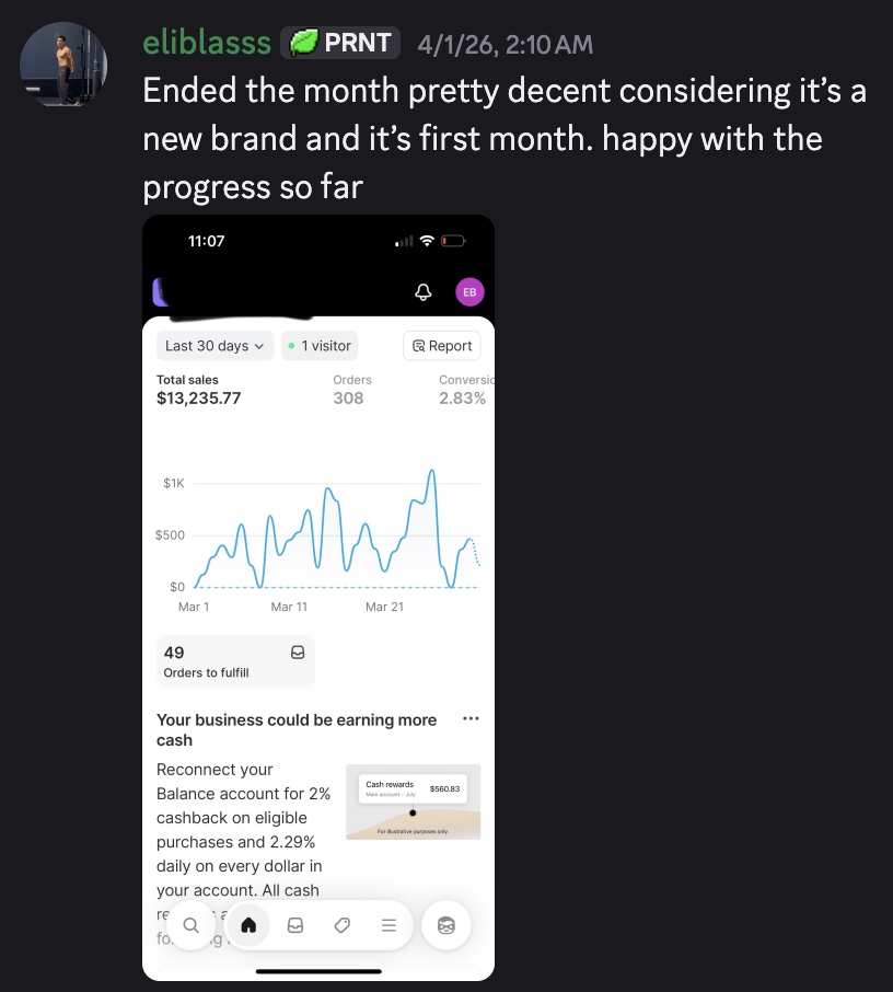 eliblasss: $13,235 first month, new brand