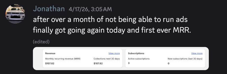 Jonathan: first MRR after a month blocked